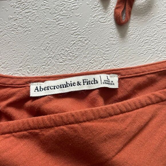 Abercrombie & Fitch Rust Orange Wrap Top | Deep V-Neck Tie Back Blouse | Size L - Picture 3 of 7